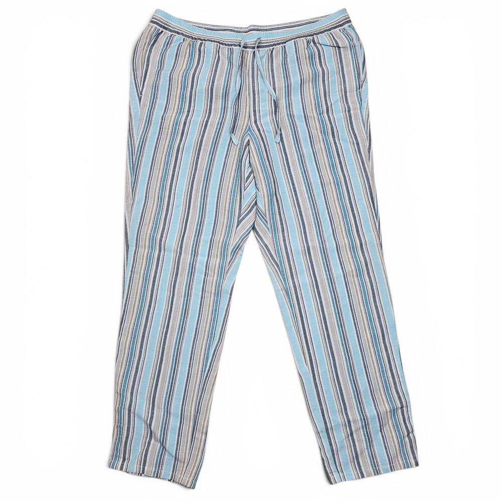 J.JILL Linen Blend Beach Pants Womens M Coastal Stripe Lounge Resort Boho Casual